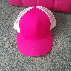 Pink and white trucker hat